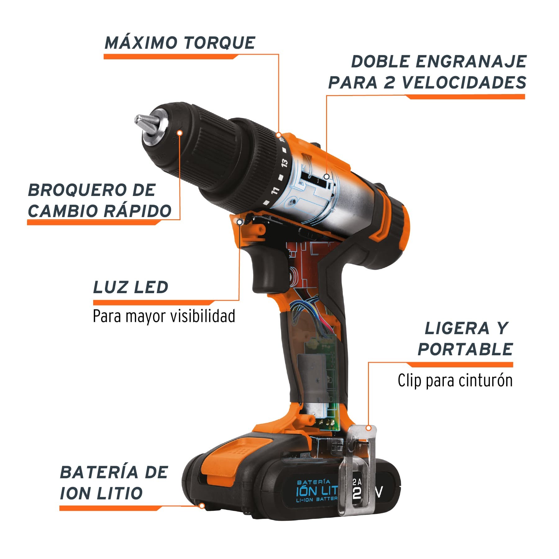 Taladro inalámbrico 1/2" 20 V, profesional, Truper - Imagen 2