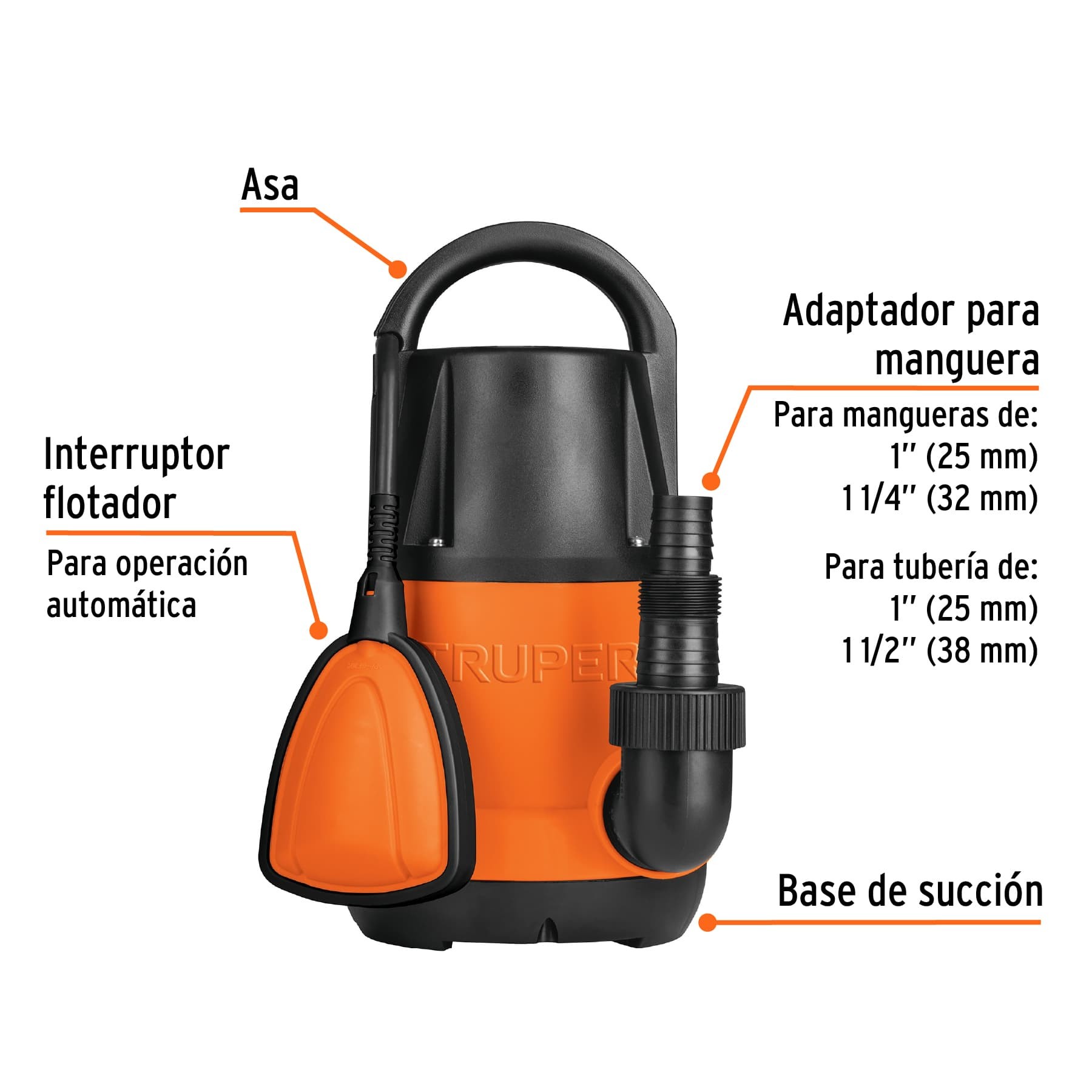 Bomba sumergible plastica para agua limpia 1/2 HP, Truper - Imagen 2