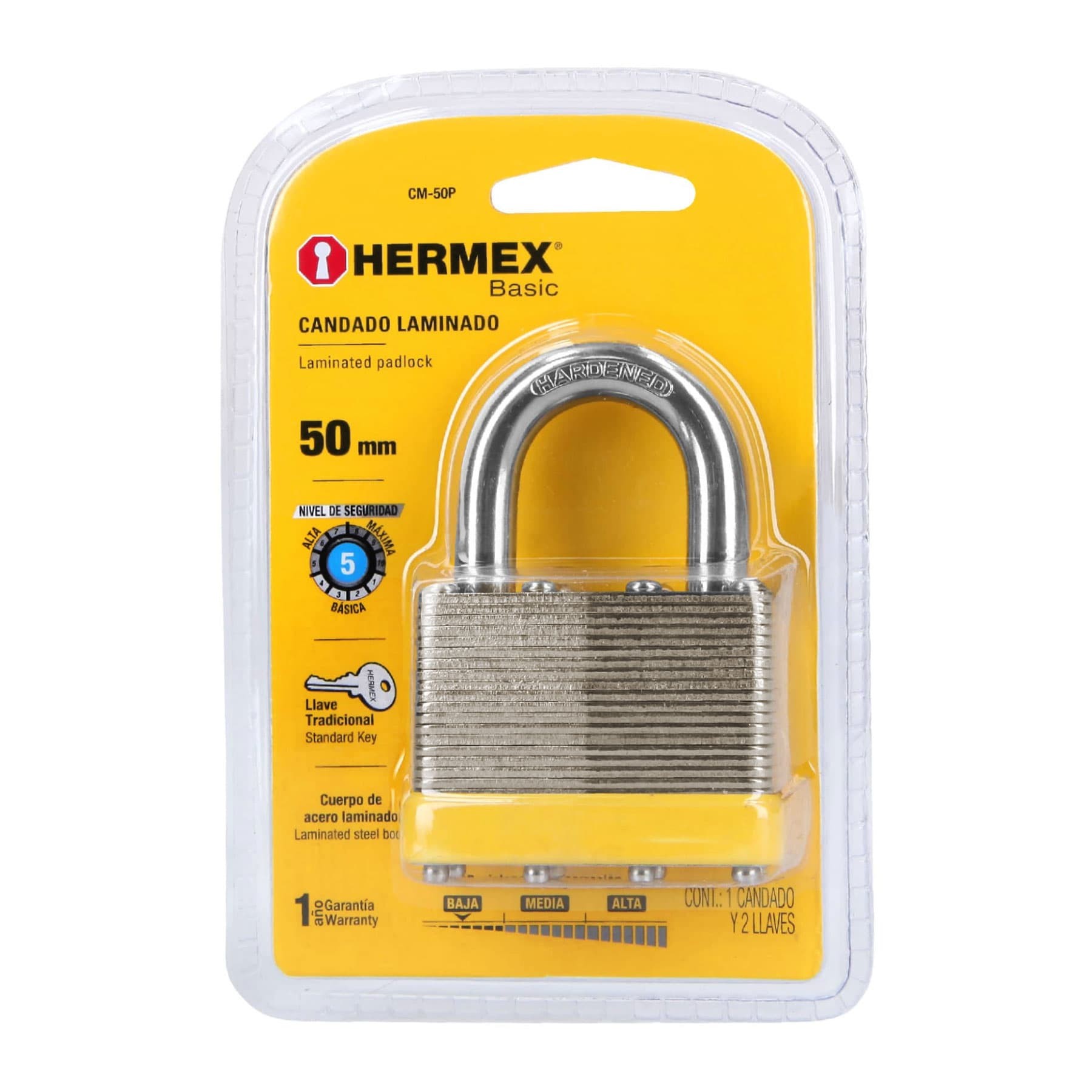 Candado laminado, 50mm, gancho corto, blister, Hermex Basic - Imagen 4