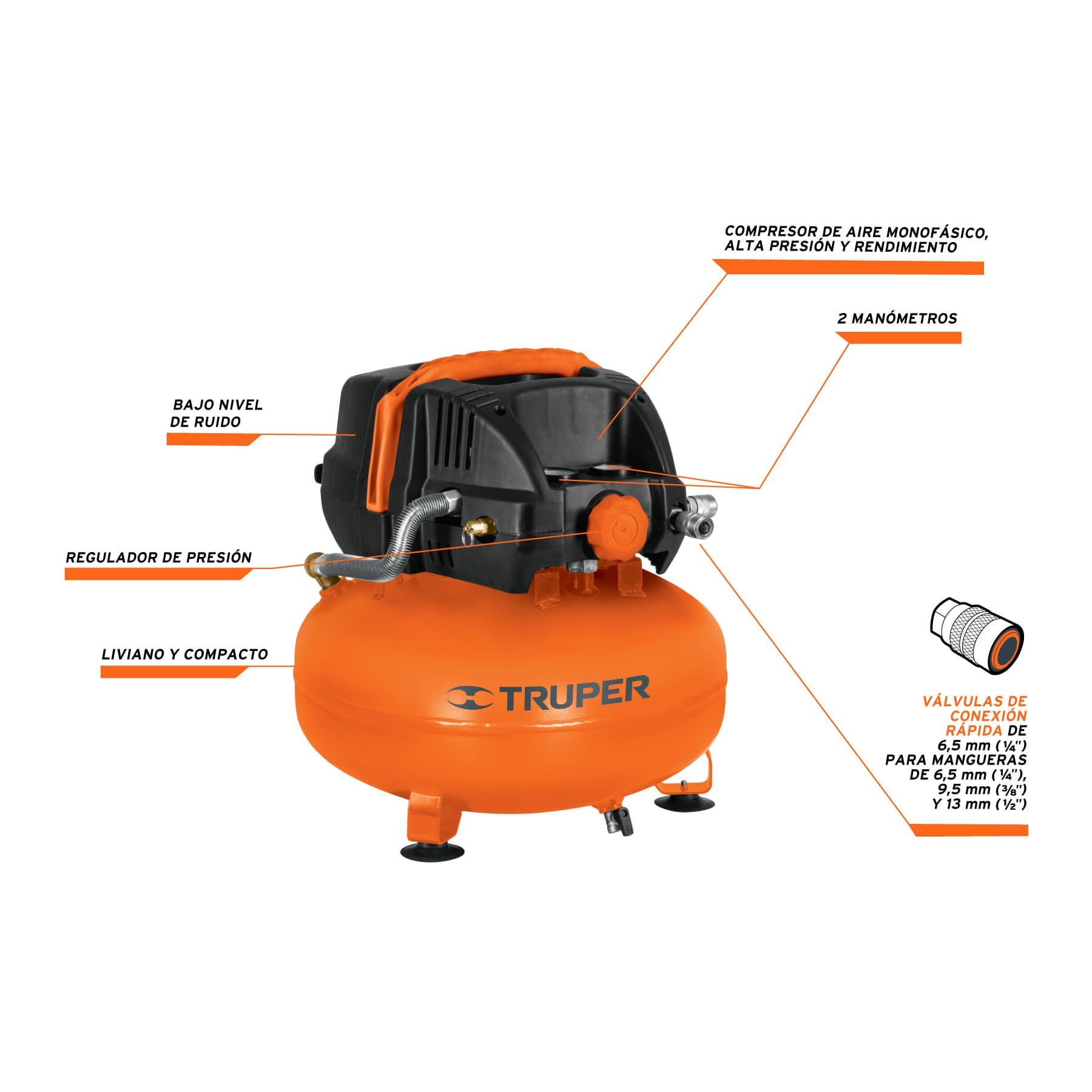 Compresor de aire libre de aceite,24L,2-2/3HP (potencia máx) - Imagen 2