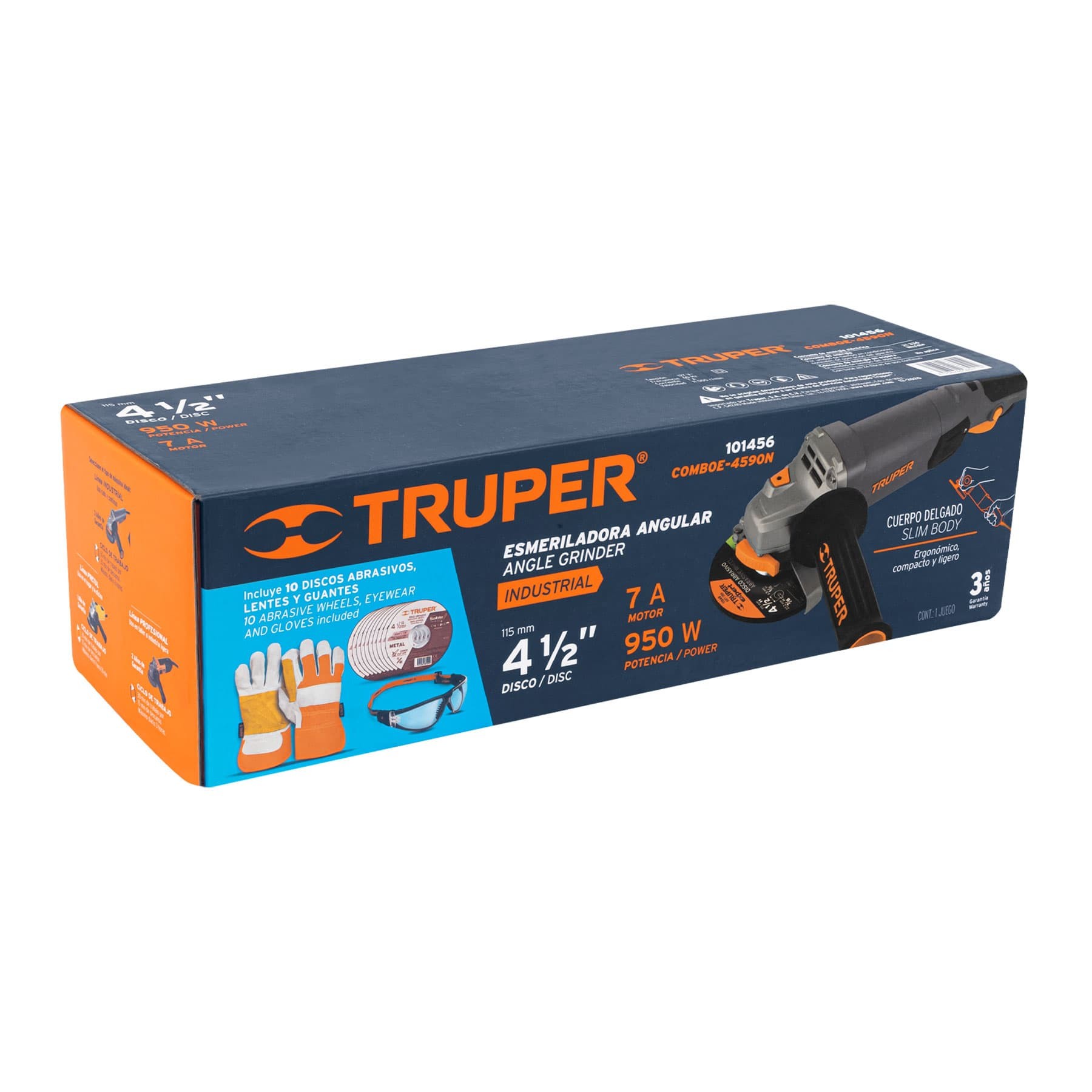 Esmeriladora 4-1/2" 950 W, discos, lentes y guantes, Truper - Imagen 2