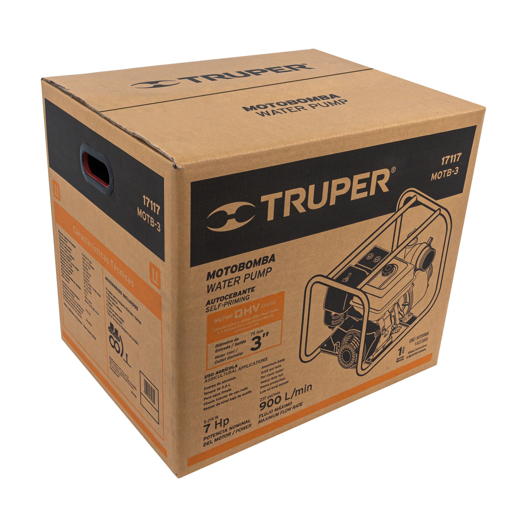Motobomba autocebante 3" x 3" a gasolina 7 HP, Truper - Imagen 2