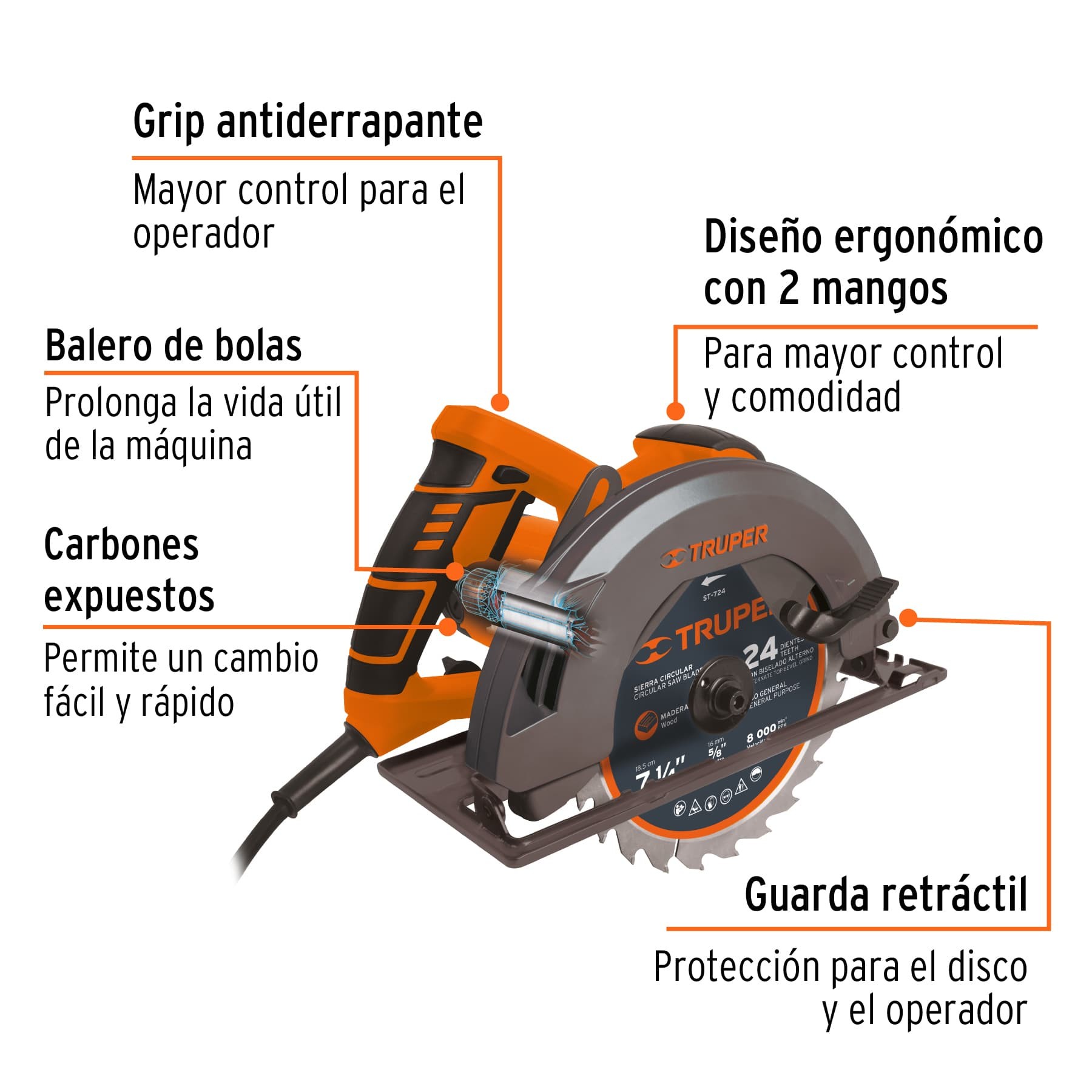 Sierra circular 7-1/4" 1500 W, profesional, Truper - Imagen 2