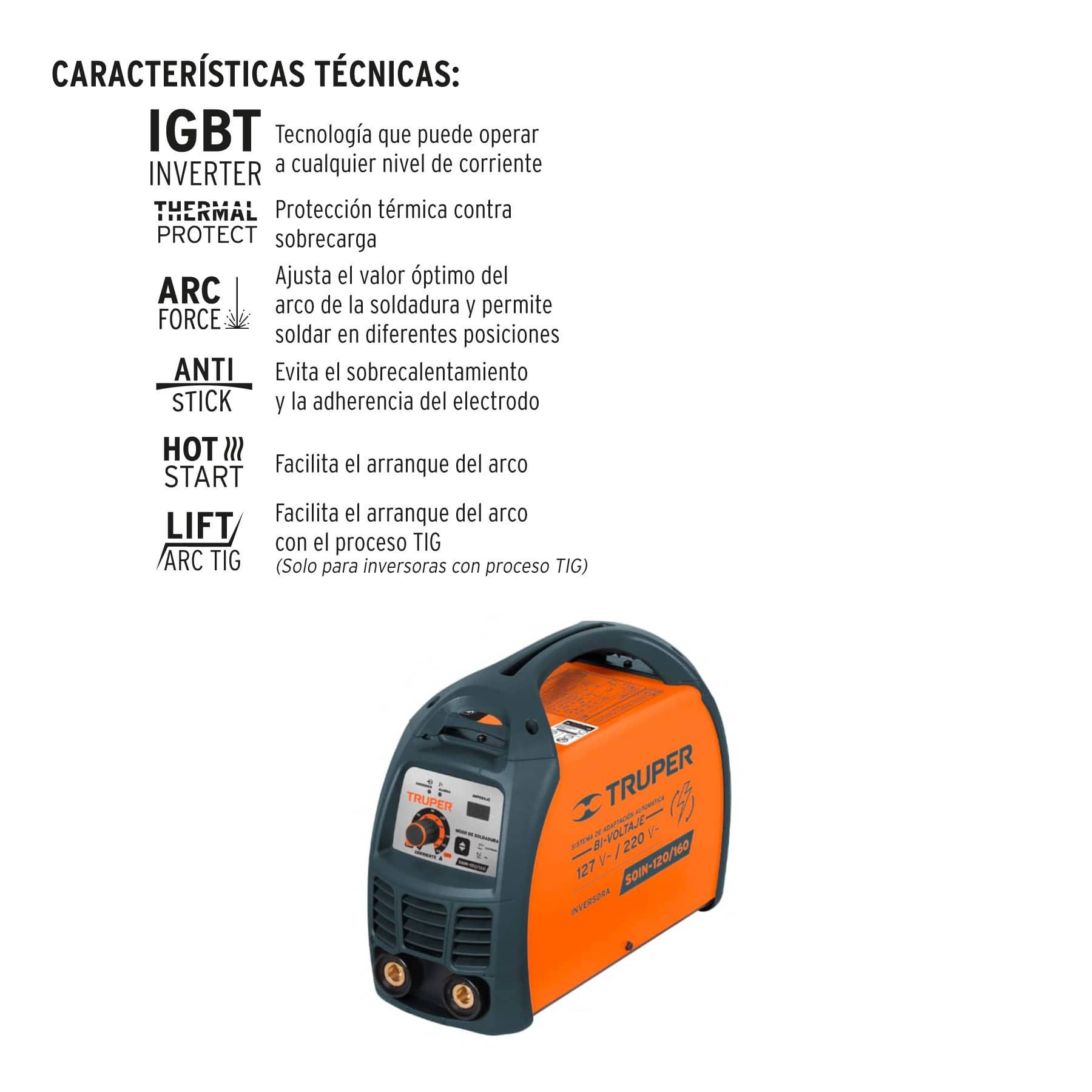 Soldadora inversora bi-voltaje 160 A, 127 V/220 V, Truper - Imagen 3