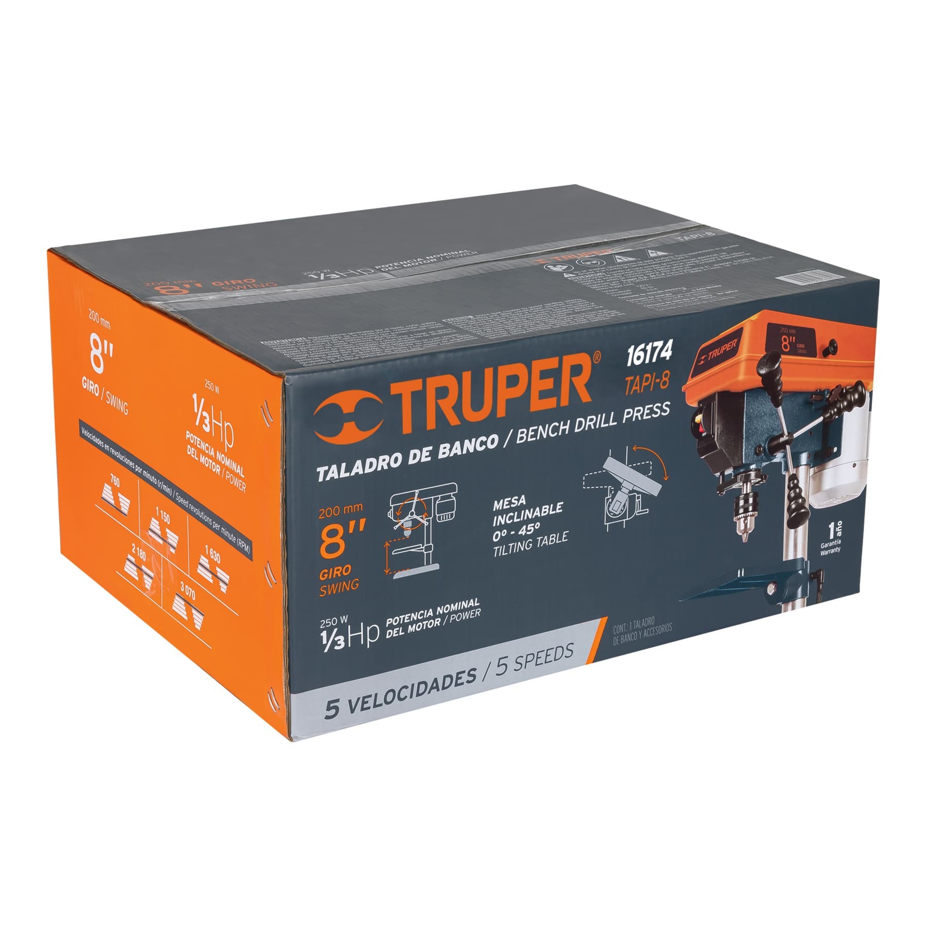 Taladro de piso 8" de 250 W (1/3 HP), broquero de 1/2" - Imagen 8