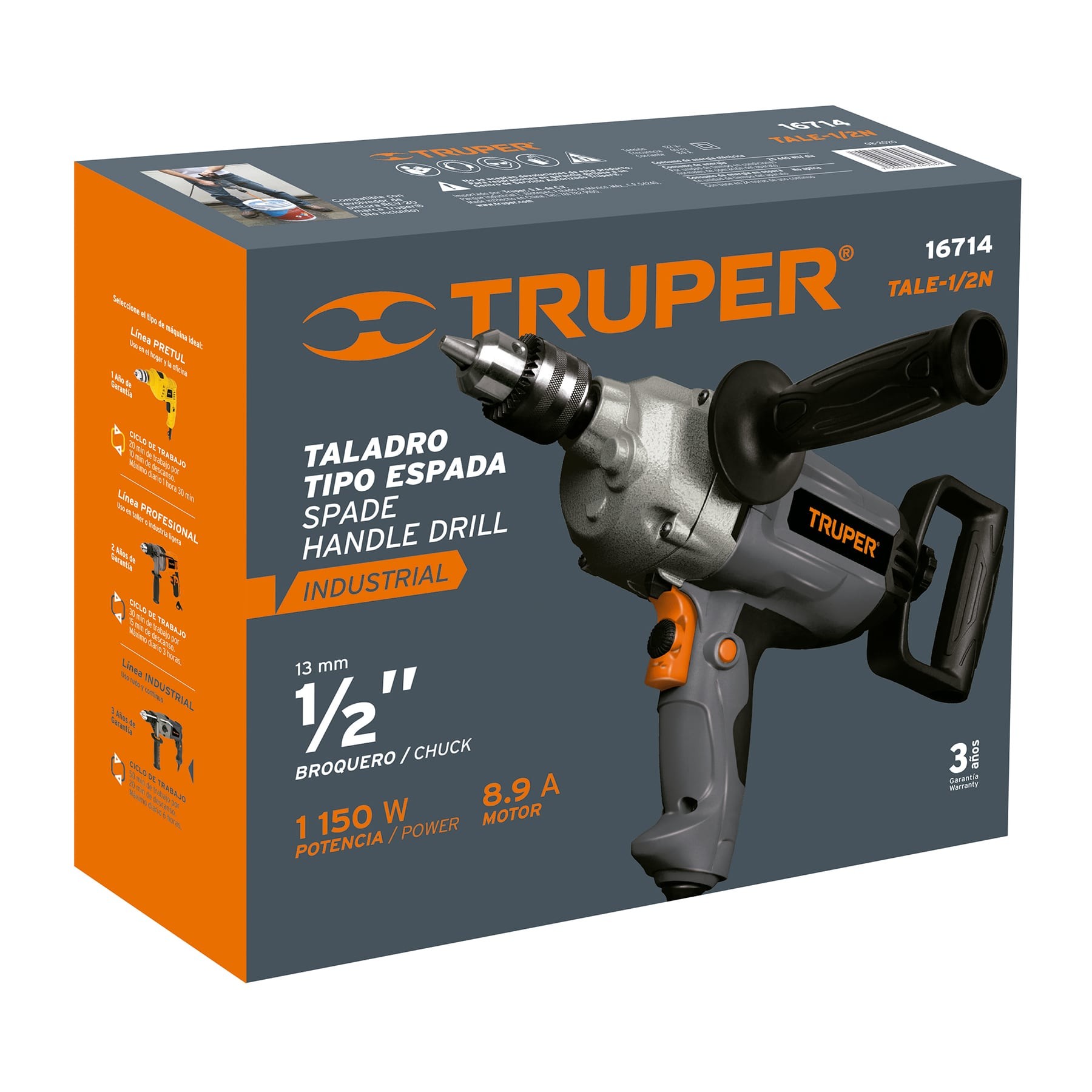 Taladro tipo espada 1/2" 1150 W, industrial, Truper - Imagen 4