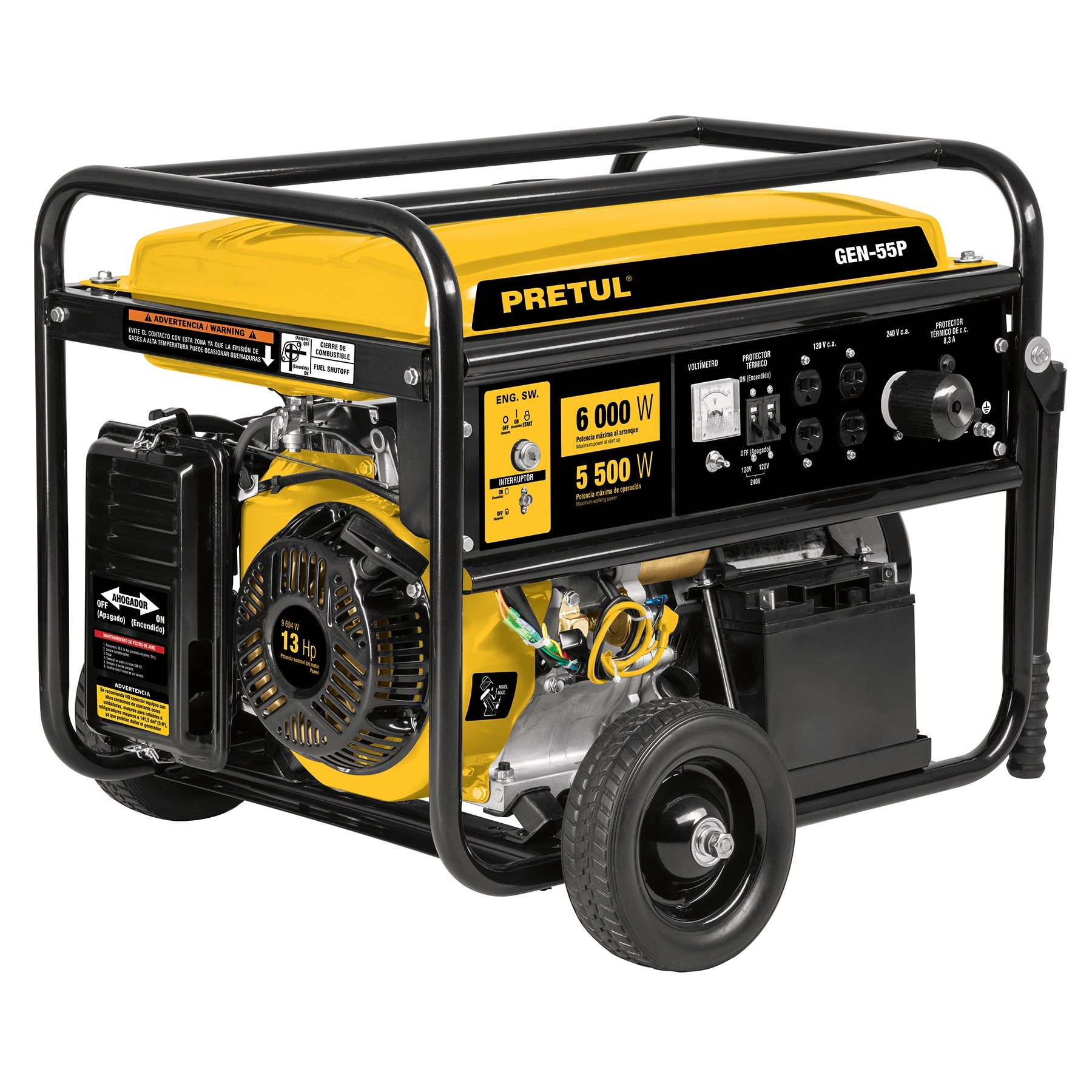 Generador eléctrico con motor a gasolina, 6.6 kW, Pretul
