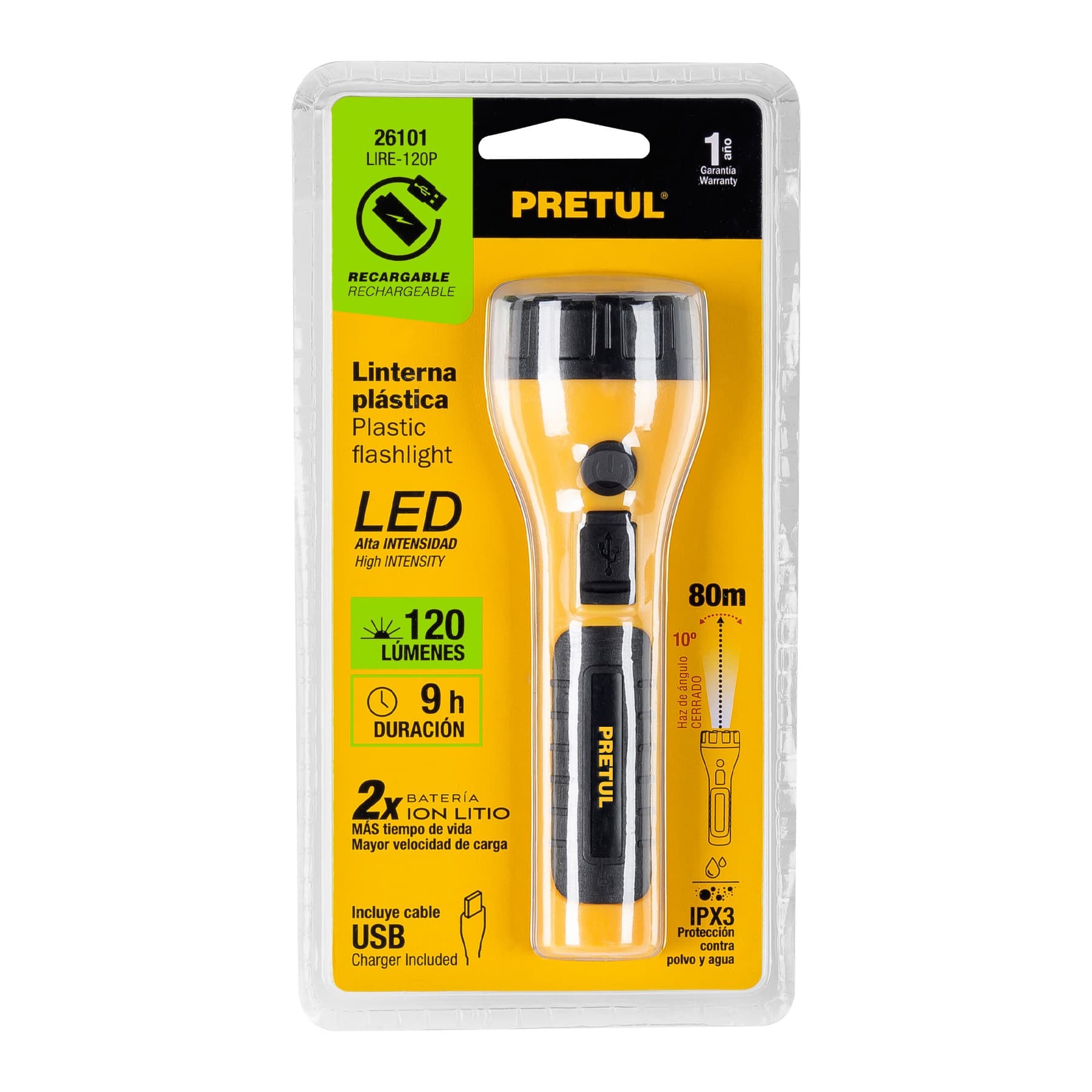 Linterna plástica recargable de LED, 120 lúmenes, Pretul - Imagen 6