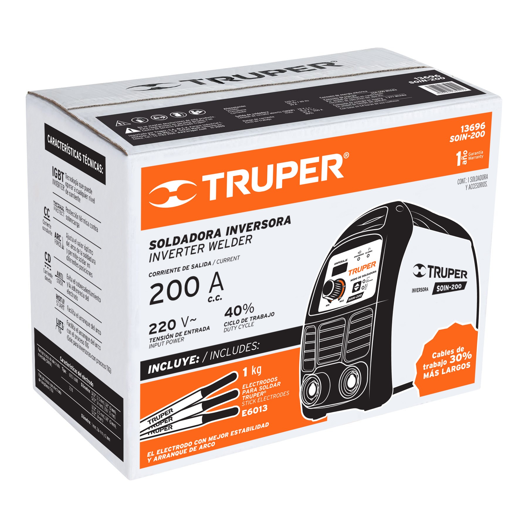 Soldadora inversora 200 A, 220 V, Truper - Imagen 2