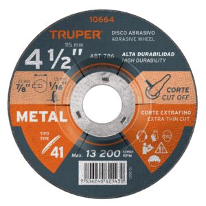 Disco de 4-1/2" para corte de metal, tipo 41, Truper