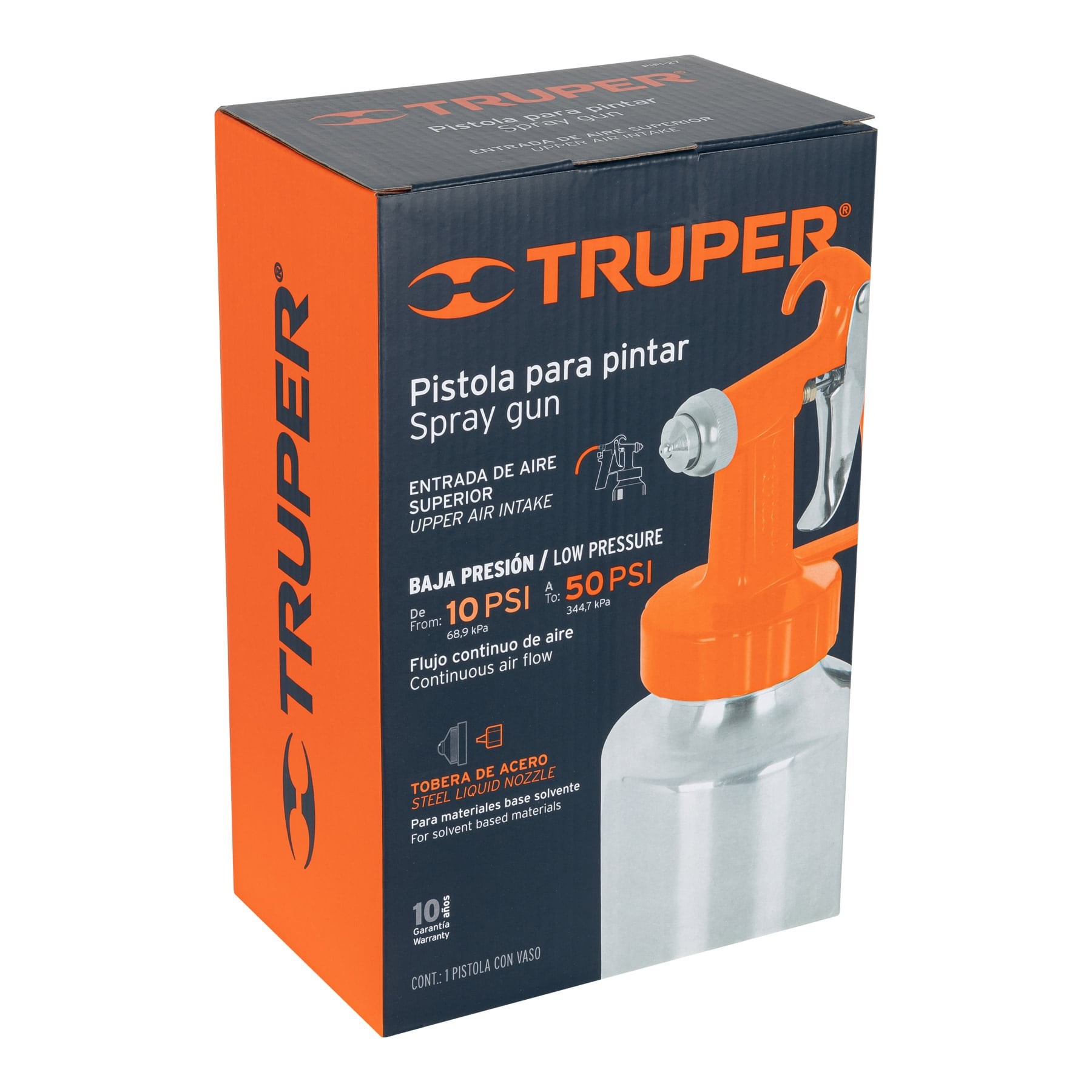 Pistola p/pintar baja presión, naranja, entrada sup, Truper - Imagen 3