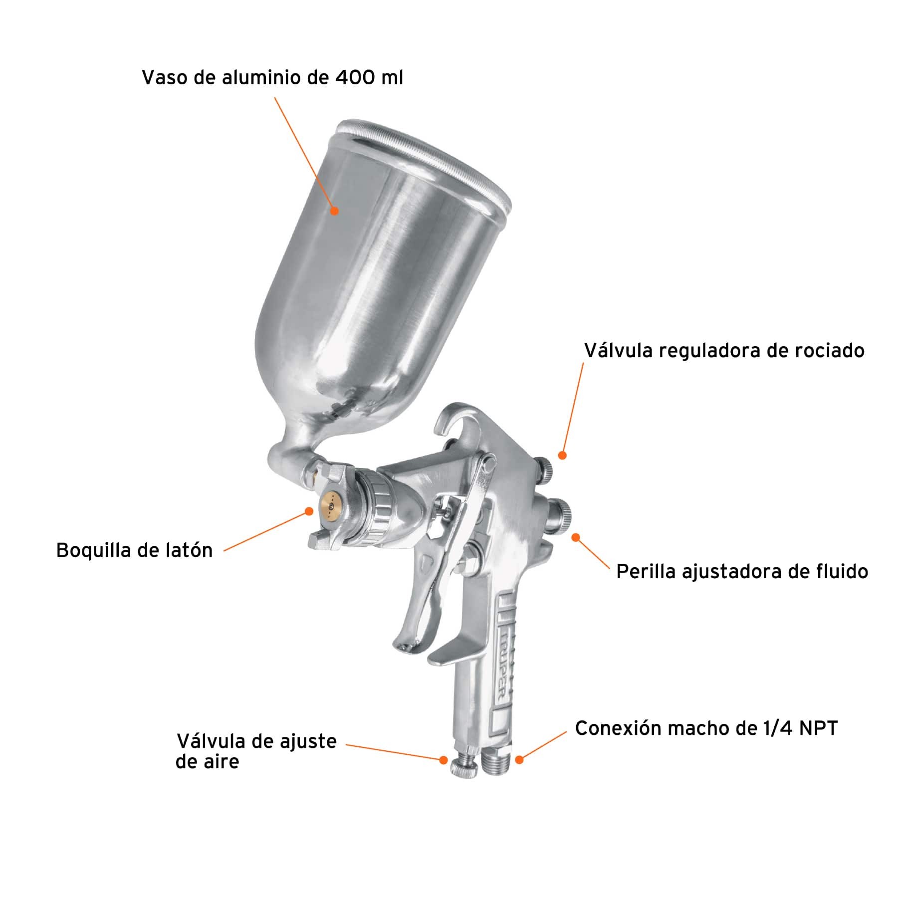Pistola p/pintar gravedad LVMP vaso aluminio, 1.4 mm, Truper - Imagen 3
