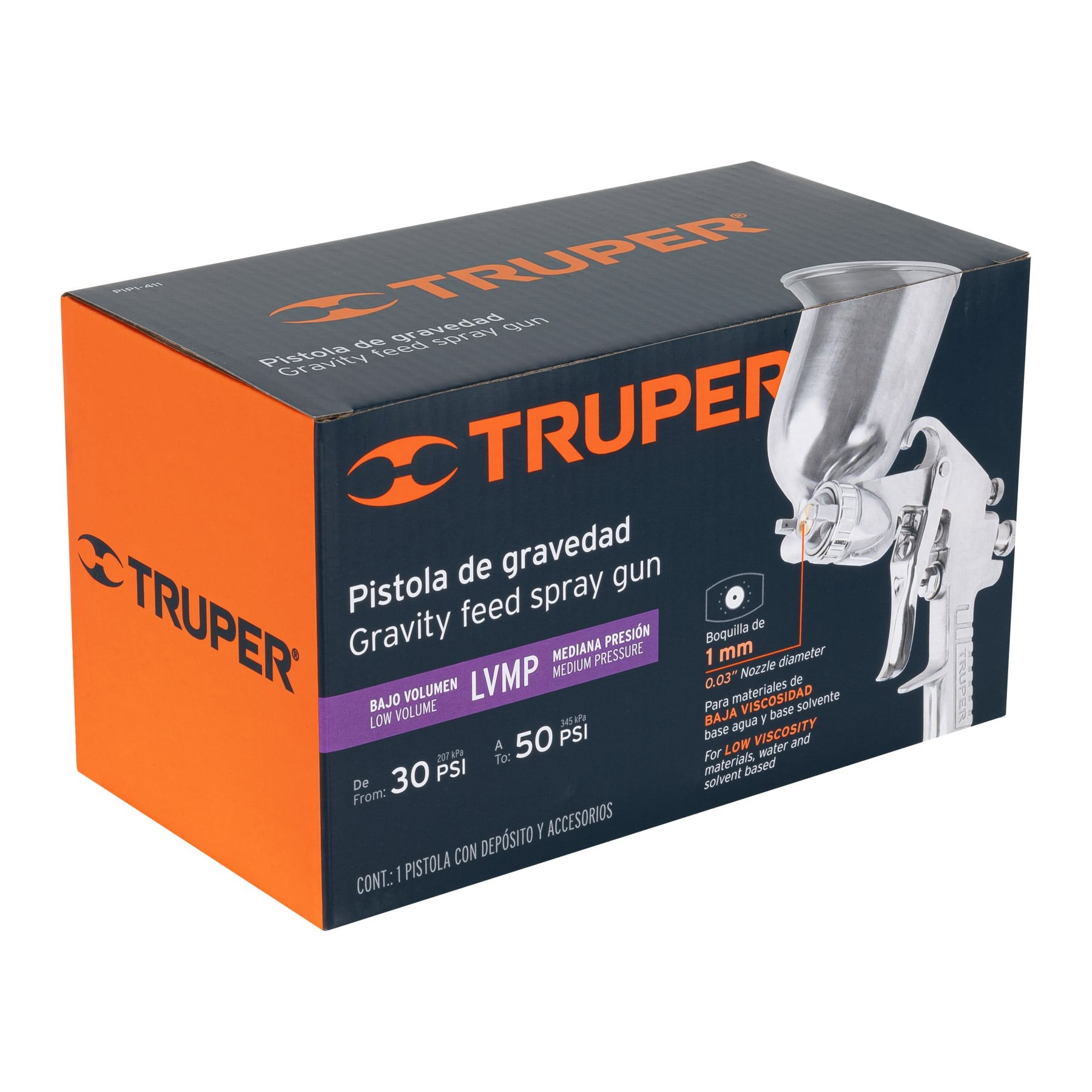 Pistola p/pintar gravedad LVMP vaso aluminio, 1 mm, Truper - Imagen 2