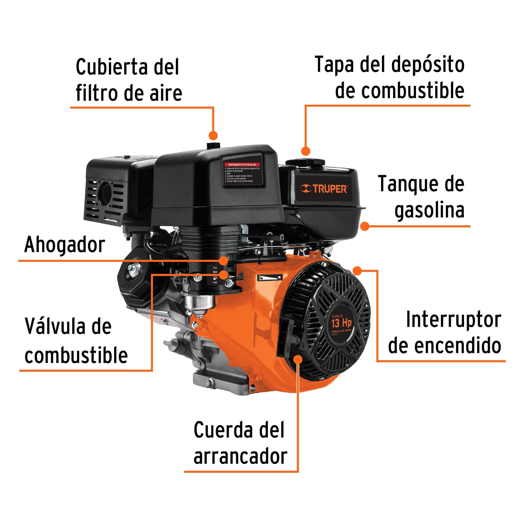 Motor a gasolina 13 hp, truper - Imagen 2