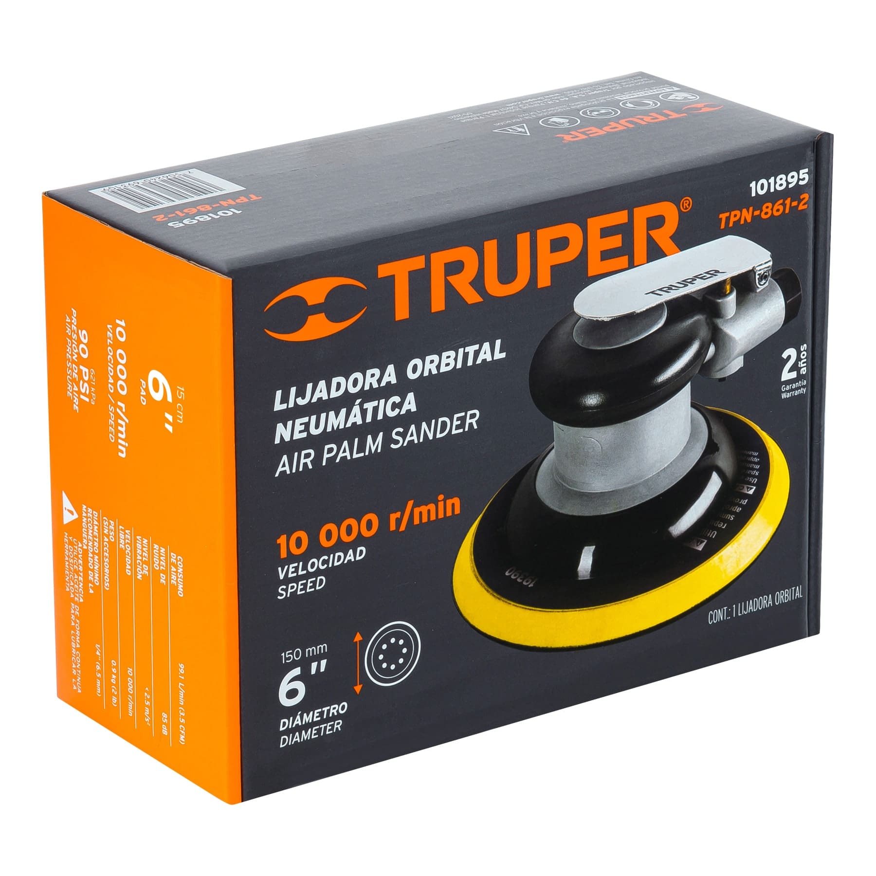 Lijadora orbital neumática industrial 6", truper - Imagen 3